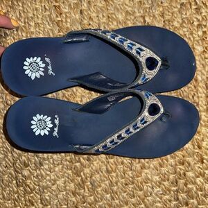 💎🌊 Yellow Box Belmac Jeweled Wedge Flip-Flops – Size 9.5 🌊💎